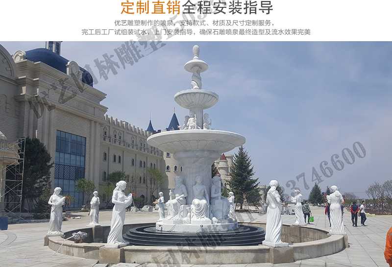 大理石景觀噴泉安裝，如何安裝大型景觀噴泉，定制石雕噴泉工廠